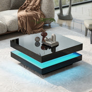 Square Coffee Table Black High Gloss Wooden Centre Tea Table with LED RGB Lights