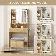 Modern Dressing Table Stool Set with LED Lights Mirror Vanity Makeup Desk Drawer
