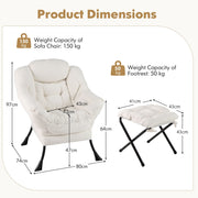 Lazy Chair Modern Accent Chair with Ottoman & Folding Footrest-Beige
