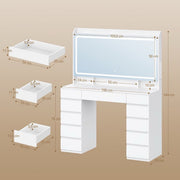 Vanity Dressing Table with LED Lighted Mirror & 11 Drawers Makeup Desk w/ Stool