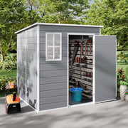 6X6ft Outdoor Storage Shed Plastic Garden House w/ Window Floor & Lockable Door