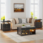 Bedside Table with Charging Station & Hidden Drawer, Nightstand with LED Lights