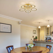 LED Ceiling Light Crystal Gold Chandelier Living Room Bedroom Dimmable Remote UK