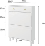 Modern Freestanding Shoe Cabinet Organizer with 2 Flip & 1 Pull-Out Drawers New