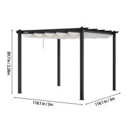 3 x 3 m Metal Pergola Gazebo Patio Sun Shelter Retractable Canopy Garden Shelter