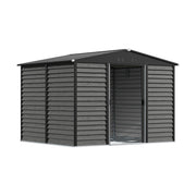 8 x10ft Garden Storage Shed with Double Sliding Door Grey Wood Effect, FREE BASE