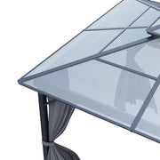 XL Hardtop Gazebo Garden Pavilion Metal Frame Polycarbonate Roof with Curtains