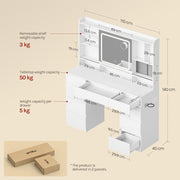 White Dressing Table with LED Lights Sliding Mirror 9 Drawers Vanity Makeup Desk