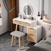 Modern Dressing Table Set with LED Mirror Vanity Desk with Drawer Cabinet Stool