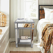 Silver Mirrored End Table with 1 Chest of Drawer Sofa Side Accent Table Storage
