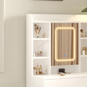 Dressing Table Set Cabinet Drawers Adjust LED Vanity Ample Storage Mirror White