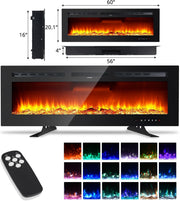 60inch LED Fireplace Media Wall Fire Wall Mounted Standing Electric Heater 12Col