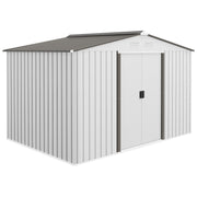 9 x 6FT Galvanised Garden Storage Shed with Sliding Door, Silver