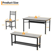 4-Piece Grey Dining Set for 4, Rectangular Table, 2 Chairs & Bench W/ Rack