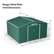 Metal Shed Outdoor Garden Storage 7x4 - 11x14 Apex Roof Galvanised Steel Ranger