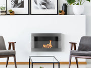 Bio Ethanol Fireplace 650x400 - Wall-Mounted - With glass - Silver - Set