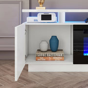 TV Stand Cabinet High Gloss White Electric Fireplace Unit W/ LED 12 Colour Flame