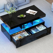 Coffee Table with LED High Gloss Black Coffee Table Rectangular Centre 2 Drawers