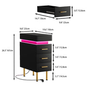LED Bedside Table 3 Drawers Storage Cabinet Slim Nightstand w/Charging Station✅