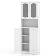 Tall Bathroom White Storage Cabinet Tempered Glass Door Pantry Cabinet