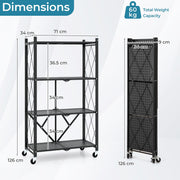 4-Tier Foldable Storage Shelf Collapsible Storage Rack Black
