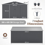 426cm x 300cm Outdoor Storage Shed Large Garden Tool House-Dark Gray