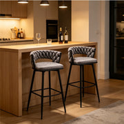 Set of 2 Luxury Grey Bar Stools Kitchen Barstools Bar Chairs With 360° Swivel