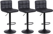 3 Black Bar Stools Breakfast Chairs Faux Leather Swivel, Black Metalwork