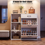 Shoe Storage Cabinets w/ Drawer & Side Cupboard 4 Tier Adjustable Flip-Down Scfn