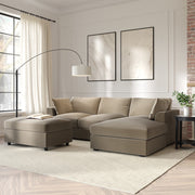 Brown Velvet L Shaped Sofa 3 Seater Right Hand Facing Saddle Arms Foam Filled