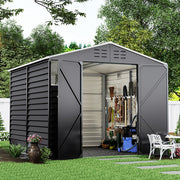 8X8.5 FT Metal Garden Shed Apex Roof With Double Doors Storage House Anthracite