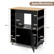 Kitchen Island Rolling Storage Cabinet Trolley Cart Shelves-Black