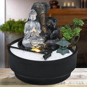 Buddha Fountain Zen Statue Water Feature Indoor Garden Ornament LED Lights Decor