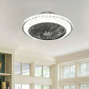 Crystal Ceiling Fan with Light 6 Speed Flush Mounted Chandelier Bluetooth Remote