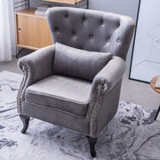 Grey Velvet Armchair Sofa Button Tufted High Back Upholstered Seat Accent Chair