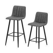 2 x Brown Grey Stripe Faux Leather PU Sauqre Bar Stools Pub Chair Padded Seats