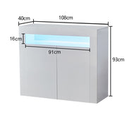 1 Set LED Iight Modern Storage Sideboard Wine Cabinet 2 door Modern living room
