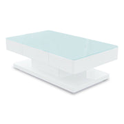 Modern Rectangle Coffee Tea Table Tempered Glass Top Living Room With Drawers