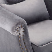 Grey Velvet Armchair Sofa Button Tufted High Back Upholstered Seat Accent Chair