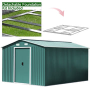 10x12 XL Garden Metal Shed Gable Roof Steel Outdoor Tool Storage with Floor Base