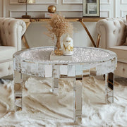 Luxury Silver Crushed Crystal Round Coffee Table Sparkle Diamante Living Room UK