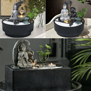 Buddha Fountain Zen Statue Water Feature Indoor Garden Ornament LED Lights Decor