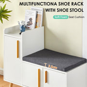 White Shoe Bench Shoe Storage Rack Cabinets with Padded Seat Cushion for Hallway