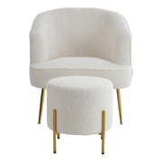 Sherpa Teddy White Single Sofa Armchair Button Wingback Accent Chair w/Footstool