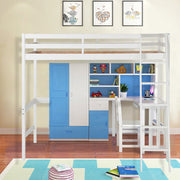 3FT Wooden Loft Bed White Bunk Bed Frame Ladder High Sleeper Cabin Bed Kid Child
