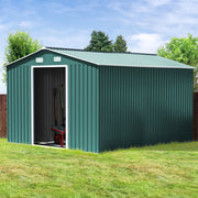 10x12 XL Garden Metal Shed Gable Roof Steel Outdoor Tool Storage with Floor Base
