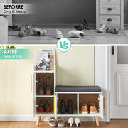 White Shoe Bench Shoe Storage Rack Cabinets with Padded Seat Cushion for Hallway