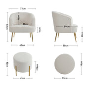 Sherpa Teddy White Single Sofa Armchair Button Wingback Accent Chair w/Footstool