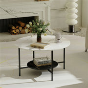 High Gloss Coffee Table Large 2 Layer Marble Side End Table Living Room Bedroom