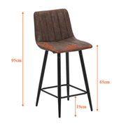 2 x Brown Grey Stripe Faux Leather PU Sauqre Bar Stools Pub Chair Padded Seats